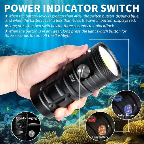 Miniatura 3 de Luz de buceo, LetonPower TS S 10000Lumens 3,280.8 ft luz de video subacuática, linterna de buceo, linterna impermeable con carga tipo C para Turbo S
