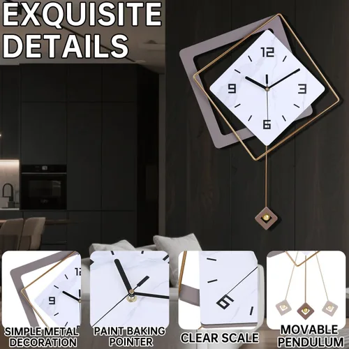 Miniatura 2 de Reloj de pared con péndulo, cuarzo de calidad silenciosa operado por batería, modernos relojes de pared grandes para sala de estar, cocina, hogar