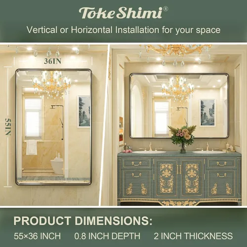 Miniatura 198 de TokeShimi - Espejo para pared de baño, espejo de tocador con marco de metal de aleación de aluminio mate cepillado e inoxidable, decoración rústica