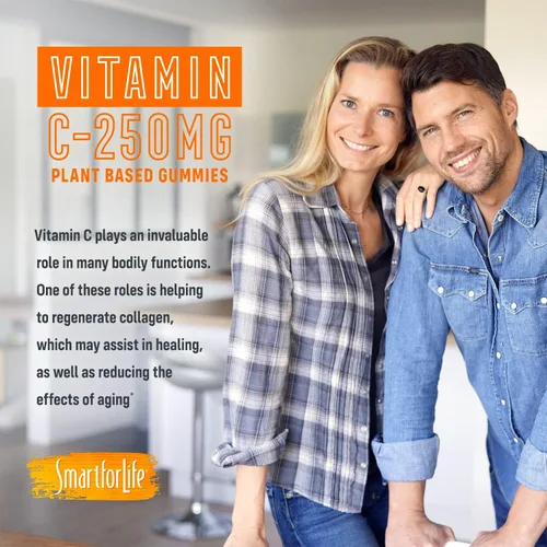 Miniatura 9 de Smart for Life Gomitas de vitamina C, gomitas veganas de vitamina C a base de plantas, sabor naranja natural, gomitas de apoyo inmunológico