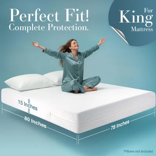 Miniatura 2 de Utopia Bedding - Protector de colchón impermeable tamaño King, con zíper, funda de colchón a prueba de chinches y ácaros, funda de colchón