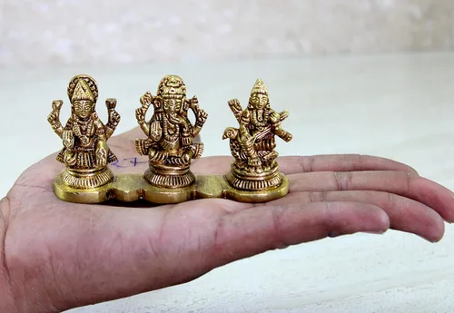 Miniatura 4 de eSplanade Laxmi Ganesh Saraswati Idol - 2 pulgadas de altura Figura religiosa Ganesha Lakshmi escultura de Dios hindú Estatua de Murti