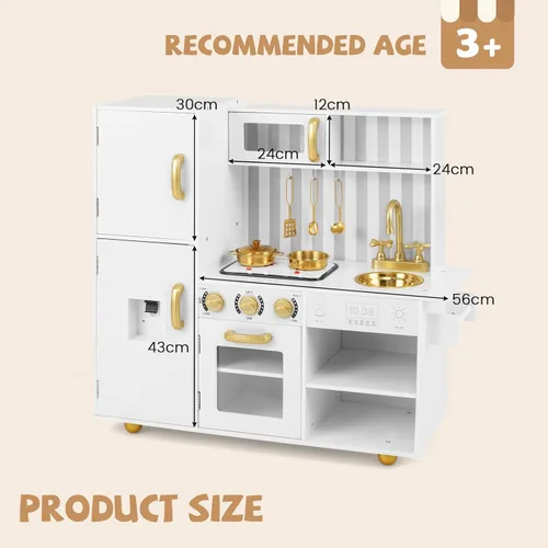 Miniatura 9 de INFANS Juego de cocina para niños, juego de cocina de madera con luz y sonido realistas, estufa, fregadero, microondas, armario de almacenamiento