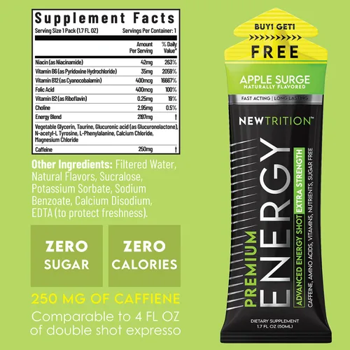 Miniatura 2 de NewTrition® Extra Strength Energy Shots 1.7 fl oz (paquete de 24, 4 sabores) – 250 mg de cafeína con vitaminas B y aminoácidos, sin azúcar, sin