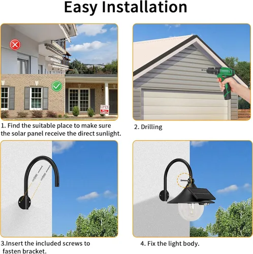 Miniatura 6 de Auzev Farolas Solares para Exteriores Luz Solar Retro de Granja con 3 Modos de Iluminación y Sensor de Movimiento, Montaje en Pared Impermeable