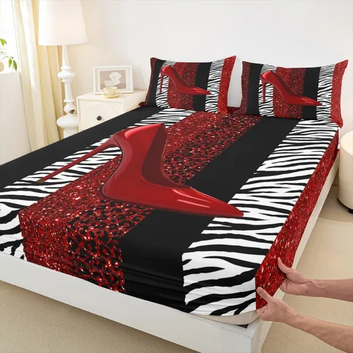 Miniatura 14 de Sábana bajera ajustable para niños, tamaño individual, diseño de cebra y leopardo con purpurina, decoración de habitación para niñas y mujeres, A1