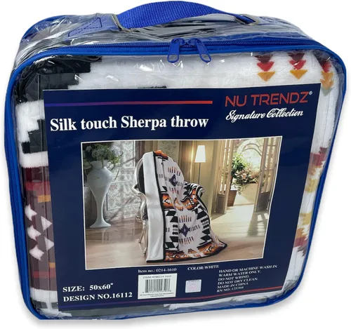 Miniatura 5 de Southwest Design 16112 - Manta con forro de sherpa (estampado navajo), color blanco