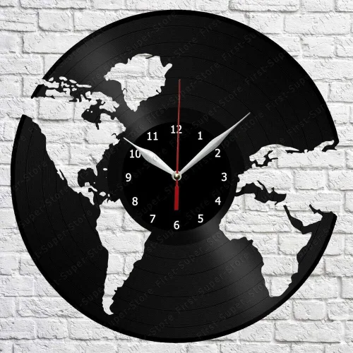 Earth - Reloj de pared de vinilo LP Record para decoración del hogar, hecho a mano, regalo de personalidad (tamaño: 12 pulgadas, color: negro)
