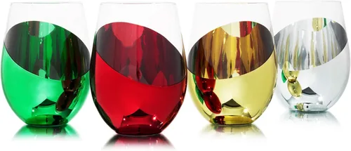 Miniatura 15 de MyGift Juego de 4 copas de vino sin tallo - Barware moderno con acento en cobre, elegantes copas para bodas y celebraciones con acabado metálico