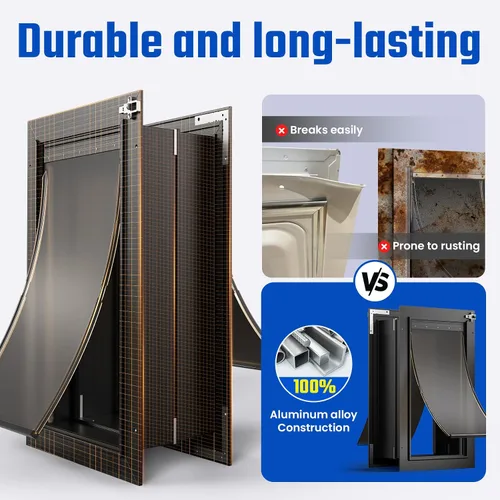 Miniatura 2 de Puerta para perro XL para pared, puerta de perro extra grande totalmente de aluminio, puerta de servicio pesado para mascotas, fácil de instalar, 2