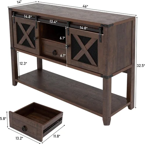 Miniatura 2 de Hlivelood Mesa de Entrada Estilo Granja con 2 Puertas Corredizas de Granero y Cajón, Mesa Consola Rústica de 46'' con Almacenamiento, Espacio