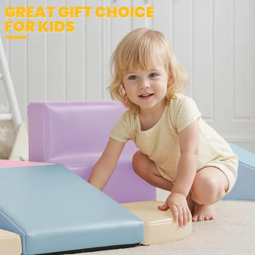 Miniatura 8 de Hoohtoot Bloques de escalada de espuma para niños pequeños: juego de 6 piezas de cuero sintético suave - Juguetes de escalada y gateo