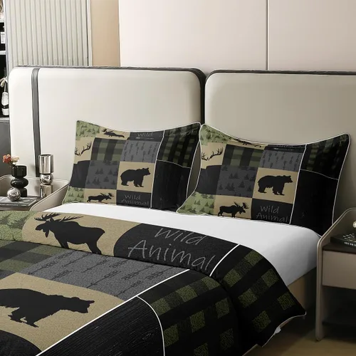 Miniatura 4 de jejeloiu Juego de funda de edredón con estampado de oso 100% algodón, tamaño individual, juego de ropa de cama de animales salvajes, ultra suave