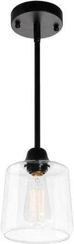 VILUXY Lámpara Colgante de Vidrio Vintage, Iluminación Colgante Individual, Negro con Pantalla de Vidrio Transparente Clásico para Casa de Campo,