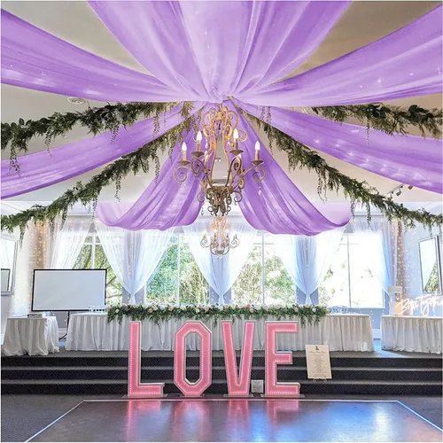 Miniatura 11 de FOTSHARER Cortinas de techo azul bebé para boda, 2 paneles de 5 x 20 pies, gasa para arco de boda, cortinas de techo para telón de fondo, decoración