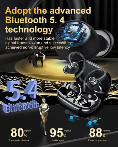 Miniatura 3 de Auriculares inalámbricos, auriculares Bluetooth 5.4 deportivos, auriculares sobre la oreja con micrófono de cancelación de ruido ENC, 48H