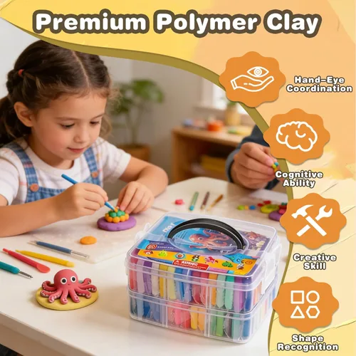 Miniatura 6 de Ixiaoyoo Arcilla polimérica de 70 colores, arcilla para modelar al horno para niños, kit de iniciación de bricolaje, no tóxico, antiadherente
