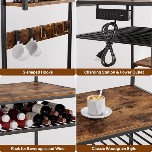 Miniatura 5 de Portin Mini soporte para nevera, gabinete de barra de café con toma de corriente, mini refrigerador y soporte para microondas con ganchos en S, 7