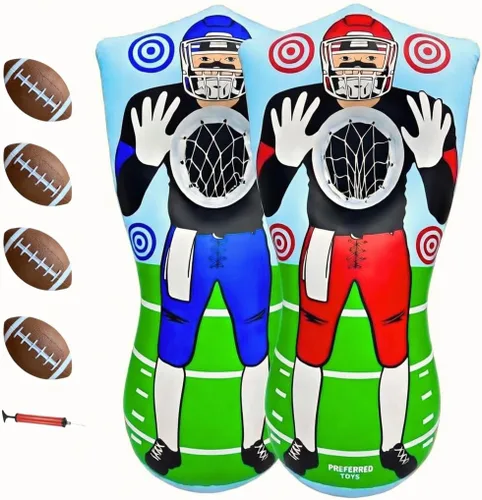 Miniatura 10 de Preferred Toys Juego inflable de fútbol de 65 pulgadas, juego de lanzamiento de red de doble cara con mini bolas, juguete deportivo para fiestas