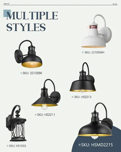 Miniatura 8 de Lámpara de pared para exteriores con sensor de movimiento de 7 pulgadas, IP65, color negro 1 pack black 7-inch barn light with 3 modes, 220-degree