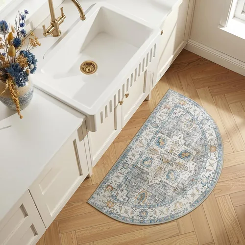 Miniatura 2 de jinchan Alfombra de área pequeña lavable floral vintage, alfombra de entrada simétrica de medio círculo de 2 x 3, alfombra de entrada suave de pelo