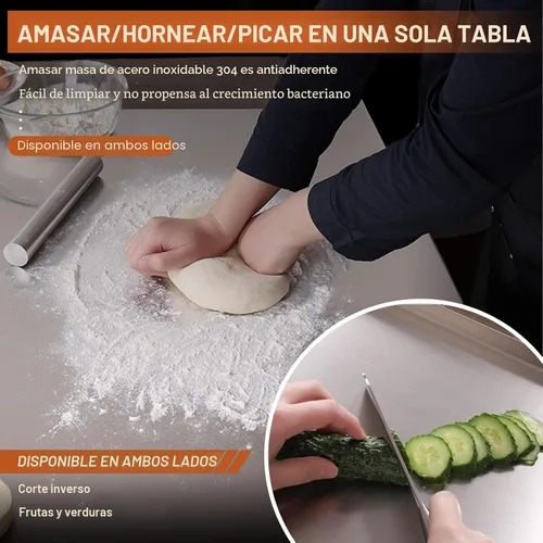 Miniatura 3 de Tablas de cortar de acero inoxidable para cocina, tablas de cortar de acero inoxidable 304 con borde y almohadilla de silicona antideslizante