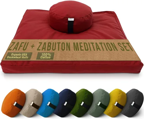 Miniatura 34 de Bean Products Juego de alfombrillas de meditación – Zafu almohada de piso orgánica de trigo sarraceno + almohadilla de oración Zabuton rellena