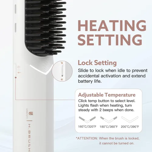 Miniatura 5 de webeauty - Cepillo alisador de pelo inalámbrico, [iones negativos de 656.2 ft], cepillo alisador portátil para mujeres, alisador de calentamiento