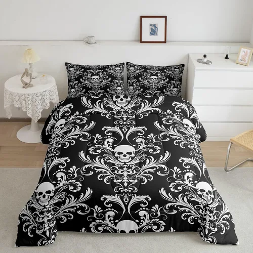 Miniatura 44 de Erosebridal - Juego de ropa de cama damascada negra para adultos, conjunto de edredón victoriano antiguo estilo barroco, tamaño queen, edredón Multi