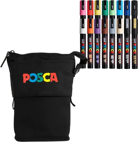 Posca Exclusivo juego de 16 marcadores de pintura 5M con estuche de transporte, ideal para niños y adultos, marcadores de arte acrílico para