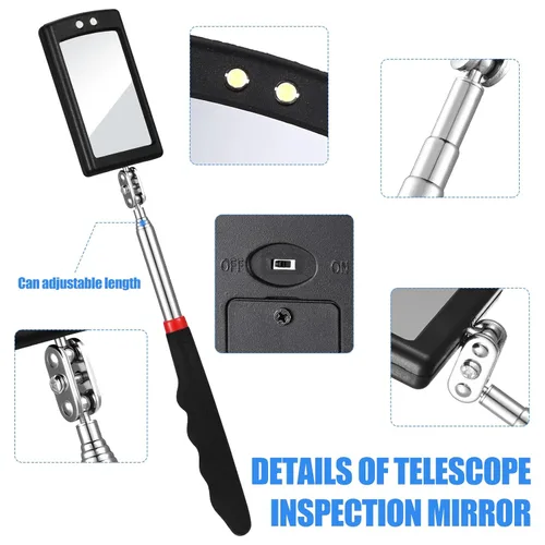 Miniatura 4 de 4 Piezas Espejo de Inspección Telescópico Espejo de Inspección Telescópico con Luz LED Flexible Herramienta para Verificación y Observación