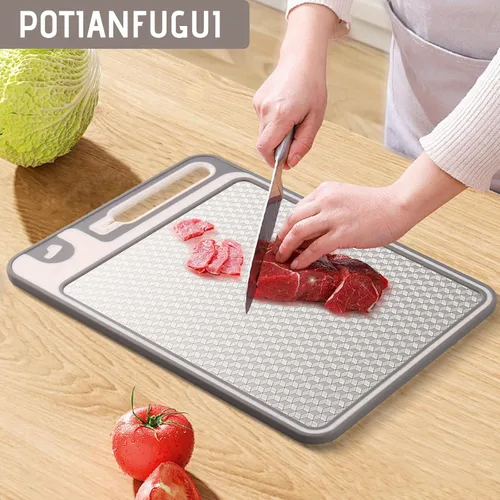 Miniatura 2 de Tablas de cortar 2 en 1 no tóxicas para aficionados a la cocina gourmet, acero inoxidable 304 y paja de trigo de grado alimenticio, diseño de doble