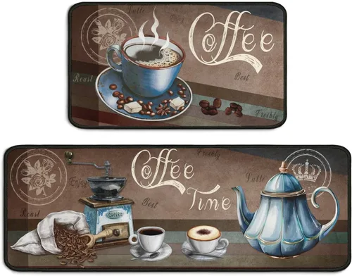 Miniatura 9 de Juego de 2 alfombras de cocina con decoración de limón, alfombrillas lavables y antideslizantes para el fregadero de la cocina, alfombra de área