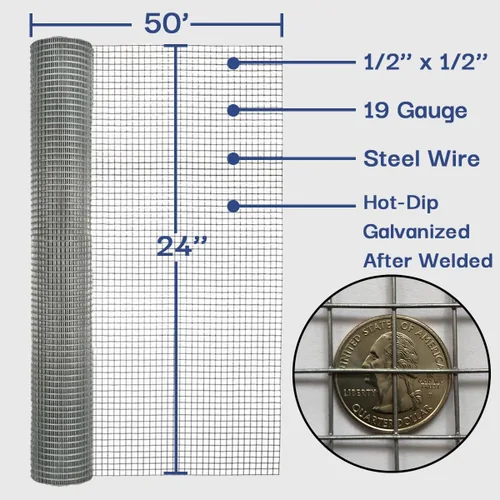 Miniatura 2 de Tela Metálica Galvanizada 1/2 pulg. x 2 pies x 50 pies Calibre 19, Rollo de Malla de Alambre, Cercado de Alambre para Pollos, Rollo de Cerca