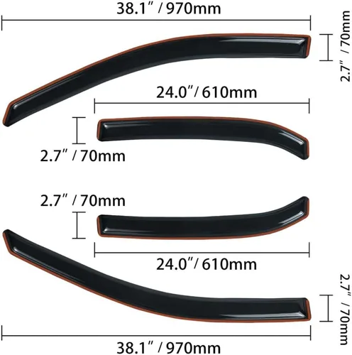 Miniatura 5 de 4 unidades de deflector de lluvia para ventana frontal y trasera en estilo de montaje en canal, tinte de humo oscuro acrílico modificado para Chevy