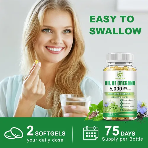 Miniatura 7 de Aceite de orégano con aceite de semilla negra, cápsulas de aceite de orégano de 6000 mg para apoyo inmunológico con alto contenido de carvacrol