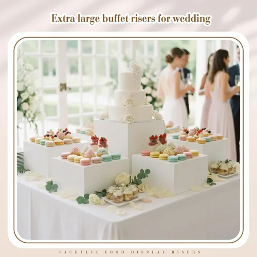Miniatura 4 de Leinuosen Juego de 7 elevadores de buffet extra grandes de 8" a 14" caja de exhibición de acrílico cuadrada elevador de mesa de postres para Blanco