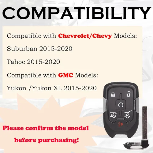 Miniatura 2 de SUPALAND Llavero de Reemplazo para Coche Compatible con Chevy Suburban Tahoe GMC Yukon/Yukon XL Denali 2015-2020 Arranque por Botón 6 Botones