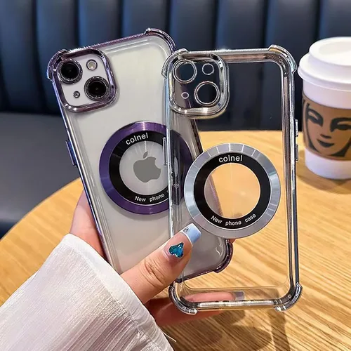 Miniatura 2 de Funda magnética transparente para iPhone 14 Plus, lujo brillante en las cuatro esquinas, protección de grado militar a prueba de golpes