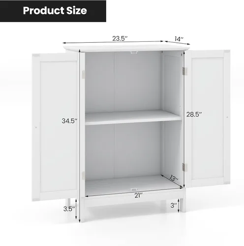 Miniatura 3 de BECOMFORT Armario de almacenamiento de baño, armario de piso con puertas dobles y estante ajustable, muebles modernos para el hogar, organizadores