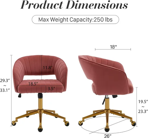 Miniatura 3 de Silla de escritorio giratoria para oficina en casa, moderna silla de escritorio de terciopelo, sillón de altura ajustable con base dorada, silla
