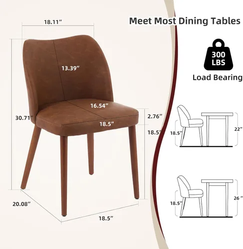 Miniatura 2 de GarveeHome Juego de 4 sillas de comedor de cuero tapizadas de poliuretano con patas de madera, respaldo de ala, sillas de cocina de madera