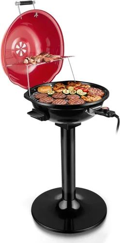 Techwood - Parrilla eléctrica para barbacoa para interiores y exteriores, parrilla portátil extraíble de 1600 W con bandeja ajustable de calor y Rojo
