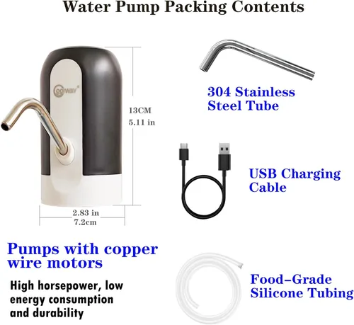 Miniatura 6 de CoolWAY Bomba de jarra de agua para botella de 5 galones, dispensador de carga eléctrico portátil USB-C, potente motor de herida de cobre, flujo