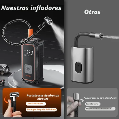 Miniatura 8 de OlarHike Compresor de aire inalámbrico, inflador de neumáticos portátil, 150PSI de doble potencia - 5400 mAh y 12V DC, bomba de aire para neumáticos