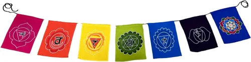 Bandera tibetana de oración de chakras para colgar en la pared, decoración de meditación de yoga con 7 chakras, pintada con batik, tamaño XLG,
