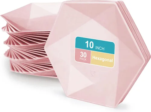 Miniatura 14 de Paquete de 30 platos de papel desechables de 8 pulgadas, platos de papel hexagonal azul, platos de postre 100% biodegradables para bodas