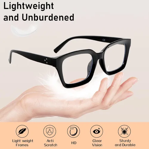 Miniatura 6 de 3 Pack Reading Glasses Women Square Blue Light Blocking Oversized Fashion Large Eyeglasses