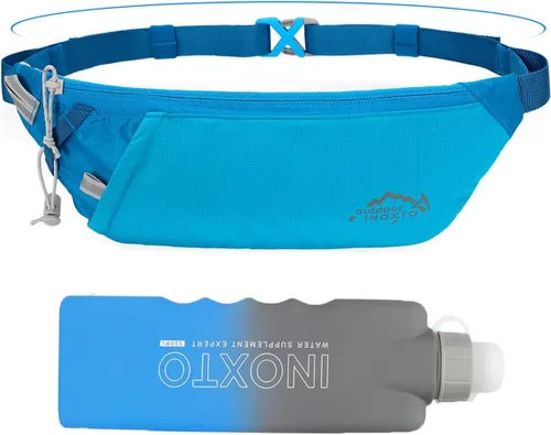 INOXTO Cinturón delgado para correr con riñonera para mujeres y hombres, bolsa deportiva de cintura con botella de agua de 300ml para correr,
