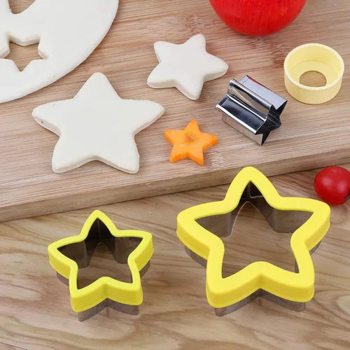 Miniatura 6 de Cortadores de galletas de estrella de acero inoxidable, tamaño pequeño a grande, juego de formas de estrellas y verduras de cinco puntas para niños